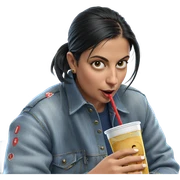 girl in denim jacket sipping sticker