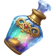 An ornate beautiful crystal vial containing a magical potion sticker