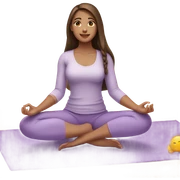 Brunette long hair and brown eyes yoga beautiful girl in light purple clothes sitting on a yoga mat sticker