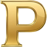 The letter P in black and gold sticker