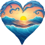 sunset heart surrounded by blue waves sticker