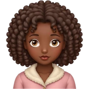 Parda, cabelo cacheado e volumoso, olhos grandes e puxados, bochechas rosadas, rosto inocente  sticker