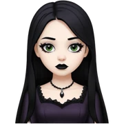 a goth girl with black long eyeliner and black lipstick and goth dress and white skin and black long hair sticker