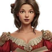 girl in red dress reading sticker