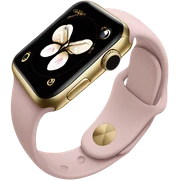 Gold Apple Watch with a light pink band on an angle sticker