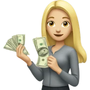 A blonde girl holding money sticker