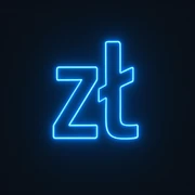 Polish zloty sign (zł) emoji, neon-blue style, electric-blue glow, smooth lines, techy aesthetic, dark background. sticker