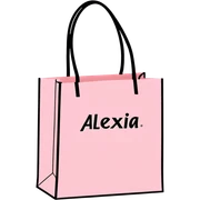 Una bolsita de compras super cozy que sea Rosita con las tiras negras y que pongan negro Alexia en el medio de la bolsita sticker