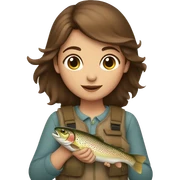 Brown haired girl holding trout across chest sticker