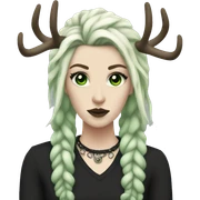 Punk woman, pale skin, green eyes, black dreadlocks, eyeliner, deer antlers  sticker