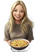 blonde girl smiling with food sticker