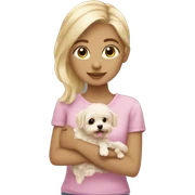 Cute blond girl holding a maltipoo  sticker