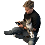 boy with cat and phone sticker