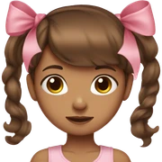 A girls brown hair with a pink bow sticker