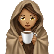 girl inside a blanket sipping coffee eyes closed brown hair with tanned skin and long lashes  sticker