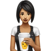 chica morena con flequillo negro tomándose un café  sticker