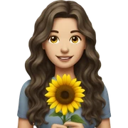 Pretty brunette wavy hair pale woman holding sunflower sticker