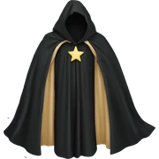 black cloak, stars on cloak, clothing sticker