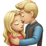 Boy with blond hair kissing a girl with brown hair sticker