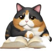 Fat calico cat reading sticker