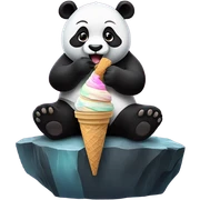 Panda eating ice cream sitting on a rock cliff in the middle of space sticker