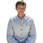 smiling boy in striped shirt sticker