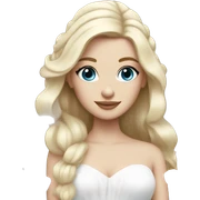 White bride with long light blonde hair and blue eyes with light pink peonies in hair white skin  sticker
