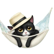 Black and white cat with hat on a hammock sticker