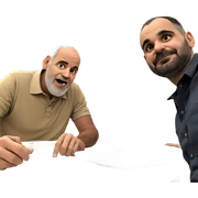 boys eating with old man sticker