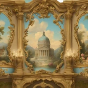 highly detailed vintage rococo scenic painting sticker