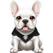 White French bulldog with blue eyes wearing a black dress sticker