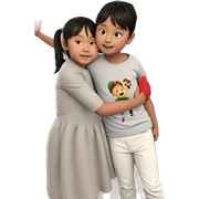 children hugging by christmas tree sticker