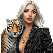 white-haired girl with tiger sticker