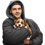 smiling boy with dog outdoors sticker