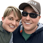 smiling boys outdoors in hats sticker