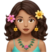 Uma mulher dos cabelos ondulados marrons escuros  com um colar de flor e olhos castanhos  sticker