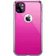 Realistic iPhone 16,  fuchsia pink and silver color case sticker
