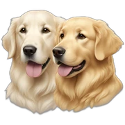 a pure white golden retriever, and a gold retriever side by side sticker