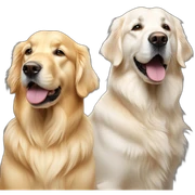 a pure white golden retriever, and a gold retriever side by side sticker