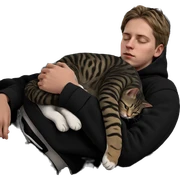 sleeping boy with cat hoodie sticker