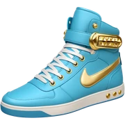 Futuristic colored, pair of detailed high top sneakers for women, gold embellishments sticker