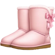a pair of light pink ugg boots with ribbon sticker
