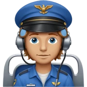 young man with wavy light brown hair and blue eyes. He is wearing a blue t shirt and is a pilot flying a plane sticker