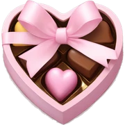 pale pink heart box, pale pink bow, filled with chocolates inside sticker