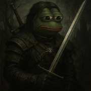 Пэпэ in The Witcher style, with a dark fantasy look and a silver sword sticker