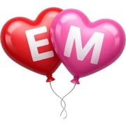 Red and Pink Double Heart balloons with an E and an M sticker