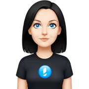 female, wearing black tshirt,  black hair sticker