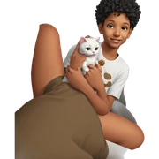 smiling person holding a cat sticker