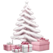 Light pink Christmas gifts under a white Christmas tree  sticker