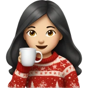 asian girl drinking coffee wearing Christmas sweater sticker